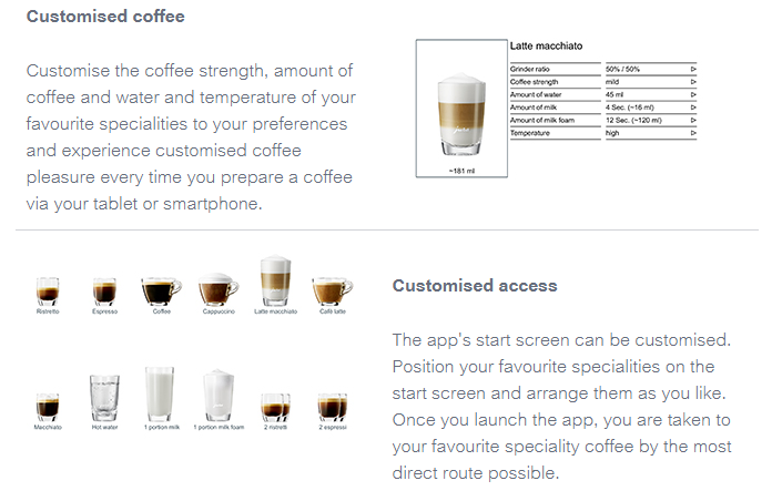 Customised Coffee on Jura App